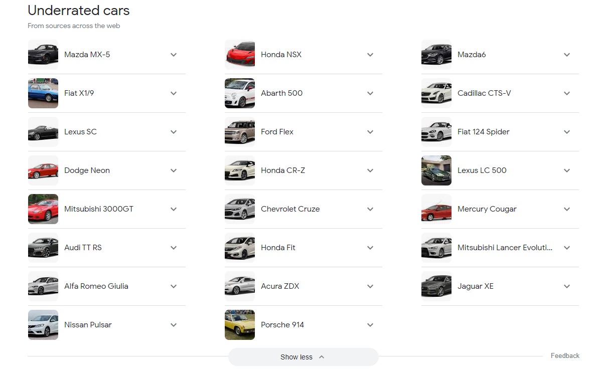 A Measured Response to Google’s Result for “Underrated Cars”