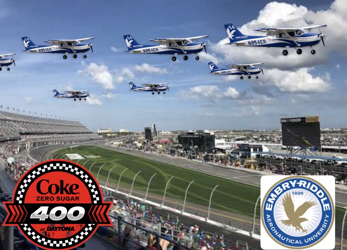 Embry Riddle Students Perform Flyover of the Coke Zero Sugar 400 At Daytona
